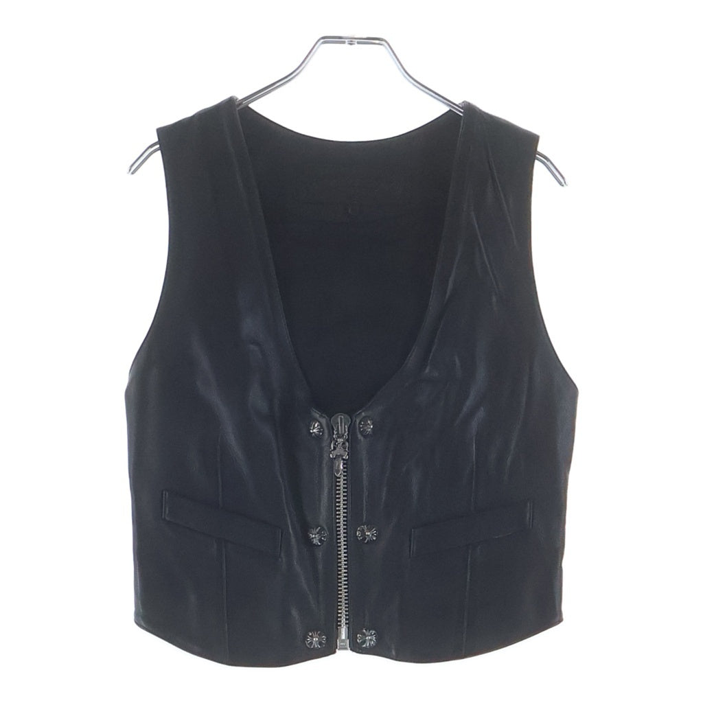 CHROME HEARTS(クロムハーツ) OLD 6BTN ZIP FRNT VEST オールド フィリグリー装飾 クロスボールボタンレザーベスト ブラック