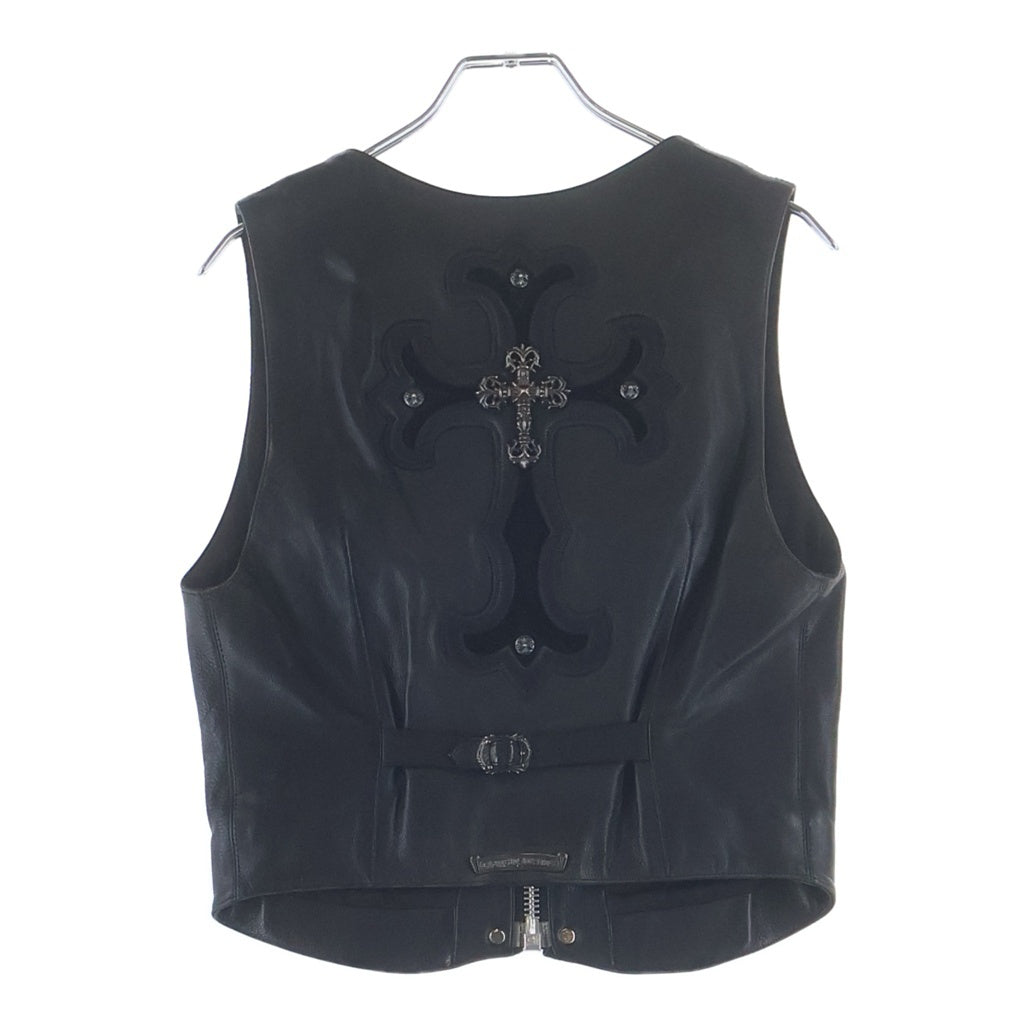 CHROME HEARTS(クロムハーツ) OLD 6BTN ZIP FRNT VEST オールド フィリグリー装飾 クロスボールボタンレザーベスト ブラック