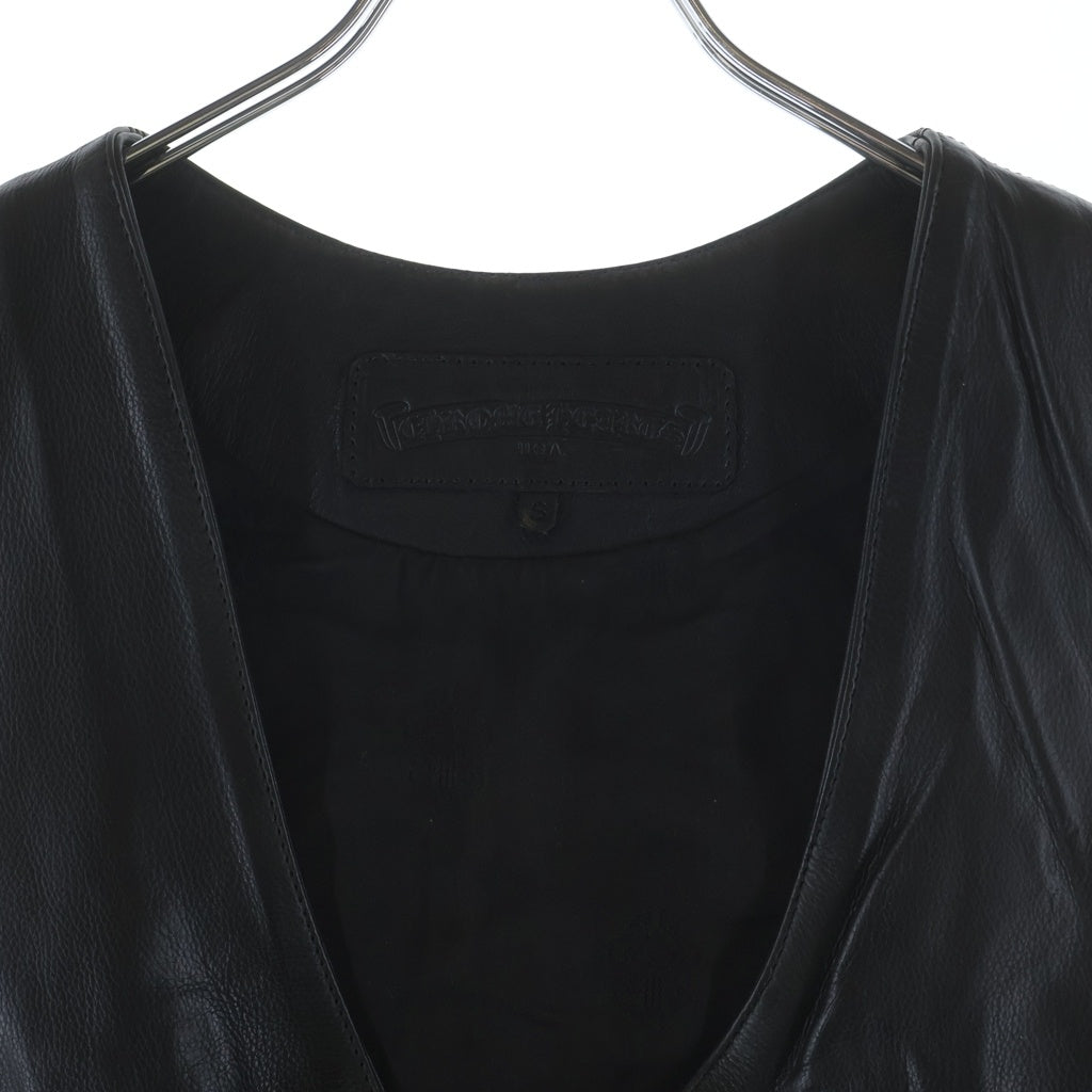 CHROME HEARTS(クロムハーツ) OLD 6BTN ZIP FRNT VEST オールド フィリグリー装飾 クロスボールボタンレザーベスト ブラック