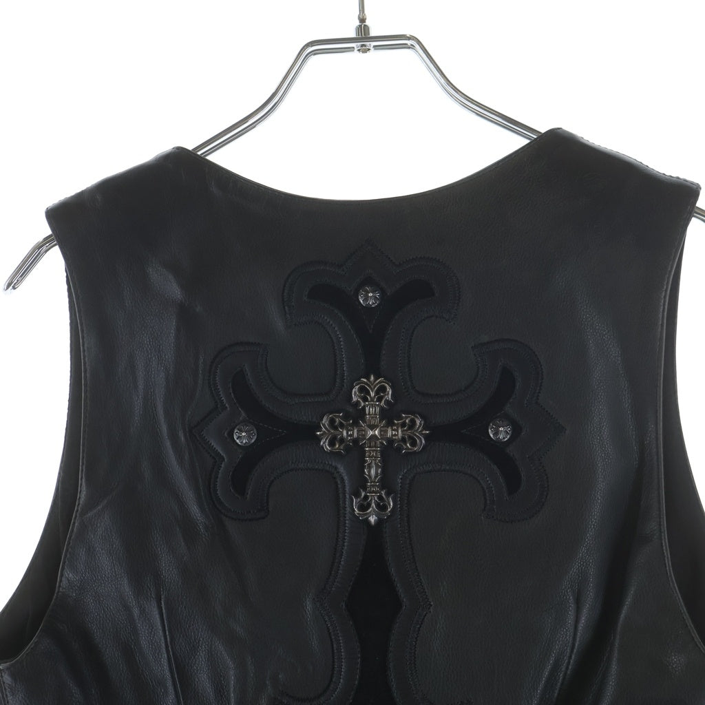 CHROME HEARTS(クロムハーツ) OLD 6BTN ZIP FRNT VEST オールド フィリグリー装飾 クロスボールボタンレザーベスト ブラック