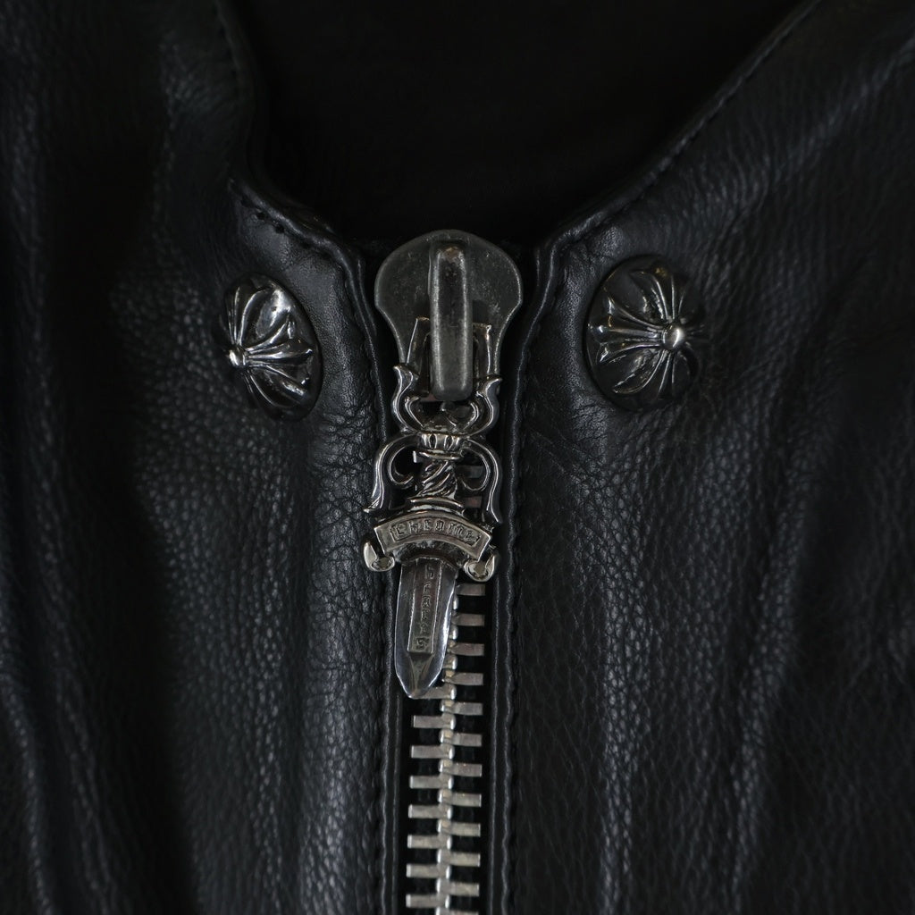 CHROME HEARTS(クロムハーツ) OLD 6BTN ZIP FRNT VEST オールド フィリグリー装飾 クロスボールボタンレザーベスト ブラック