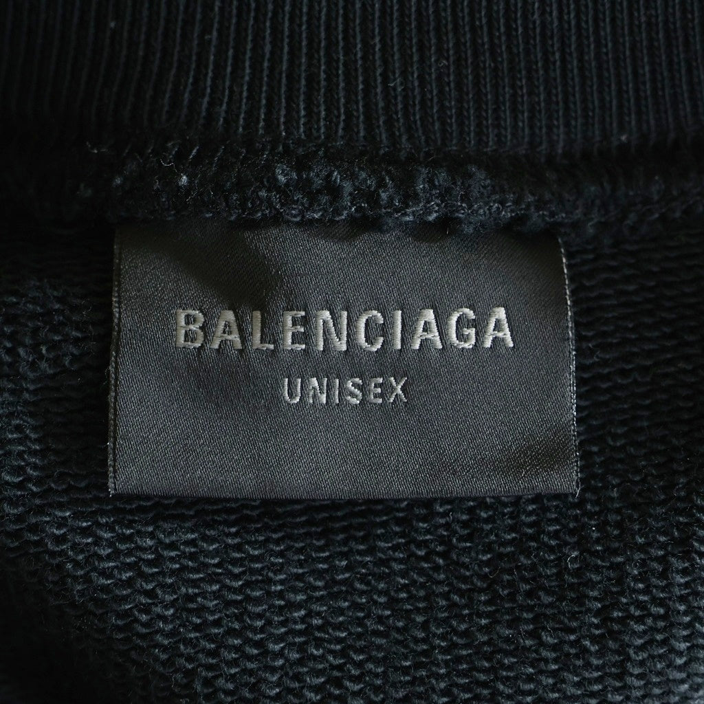 BALENCIAGA(バレンシアガ) 24SS Double Front Crew ダブルフロントダメージ加工クルーネックスウェットトレーナー ブラック 791614 TQVQ7