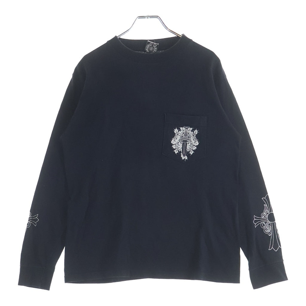 CHROME HEARTS(クロムハーツ) OLD VINE DGGR L/S T-SHIRT アームクロスプリント ヴァインダガーポケット長袖Tシャツ カットソー ブラック