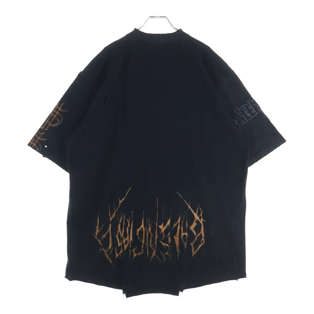 BALENCIAGA(バレンシアガ) 23SS Paris Moon Upside Down パリス ムーン アップサイドダウン デストロイ加工 プリントTシャツ 半袖カットソー 698811 ブラック