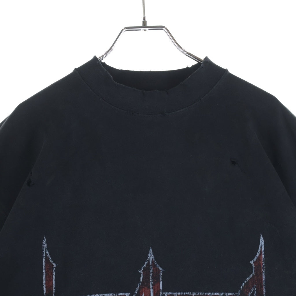 BALENCIAGA(バレンシアガ) 23SS Paris Moon Upside Down パリス ムーン アップサイドダウン デストロイ加工 プリントTシャツ 半袖カットソー 698811 ブラック