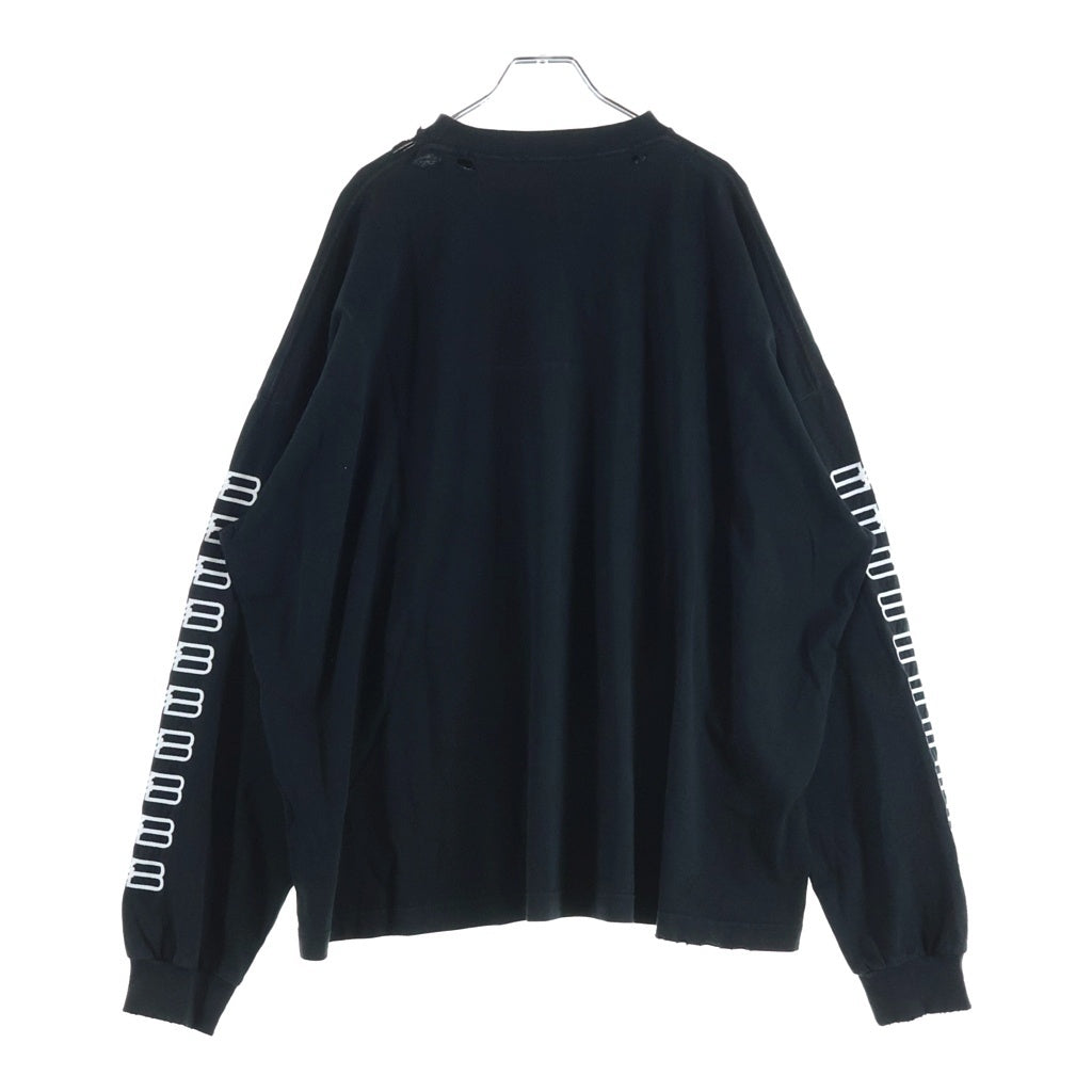 BALENCIAGA(バレンシアガ) 22AW Pre Owned BBロゴ ダメージ加工 ロングスリーブカットソー 長袖Tシャツ 699191 ブラック