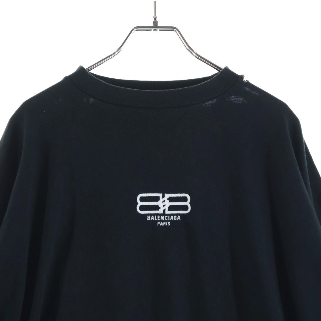 BALENCIAGA(バレンシアガ) 22AW Pre Owned BBロゴ ダメージ加工 ロングスリーブカットソー 長袖Tシャツ 699191 ブラック