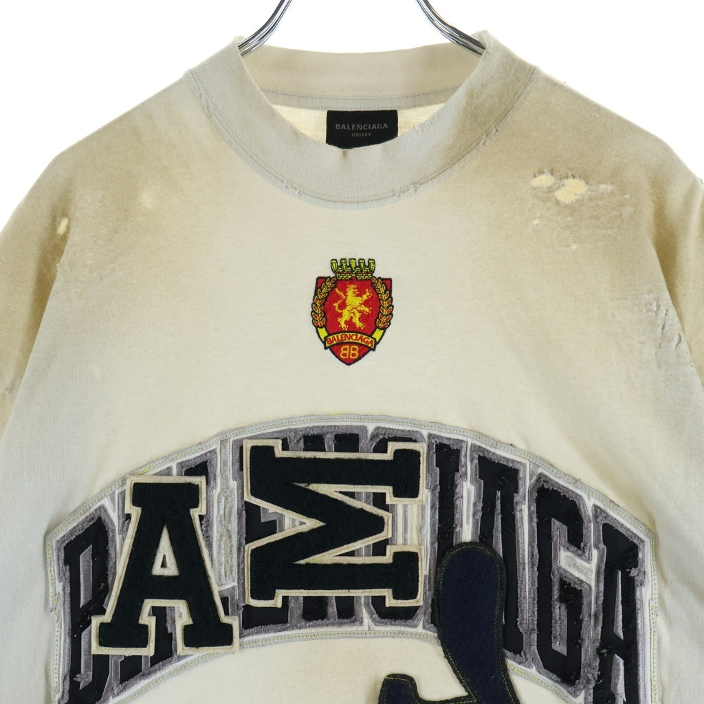 BALENCIAGA(バレンシアガ) 23AW クラッシュダスト加工 ワッペン 半袖Tシャツ 739028 TOVN2 ホワイト