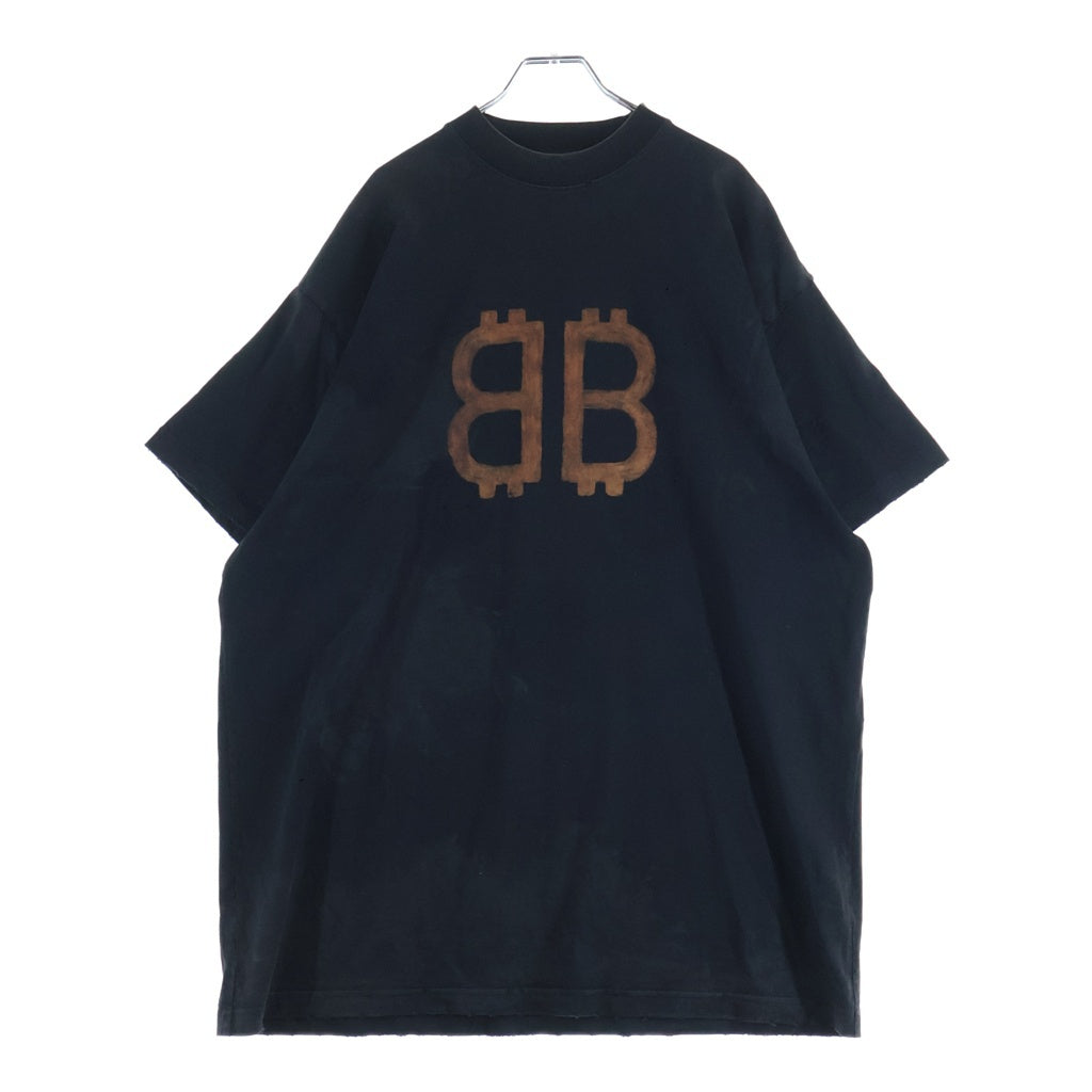 BALENCIAGA(バレンシアガ) 23SS BBロゴ ヴィンテージ加工 半袖Tシャツ 739028 TOVN8 ブラック