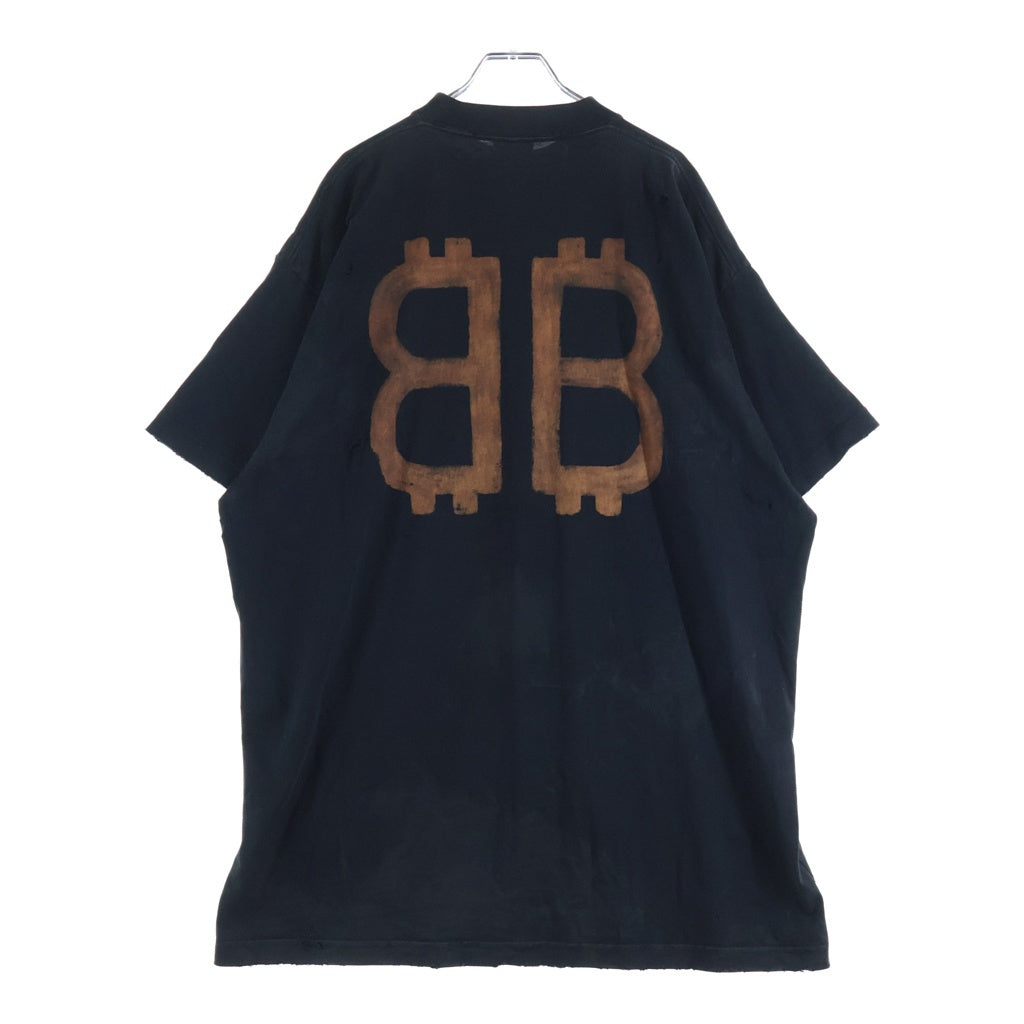BALENCIAGA(バレンシアガ) 23SS BBロゴ ヴィンテージ加工 半袖Tシャツ 739028 TOVN8 ブラック