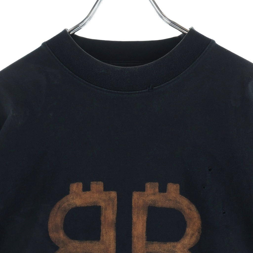 BALENCIAGA(バレンシアガ) 23SS BBロゴ ヴィンテージ加工 半袖Tシャツ 739028 TOVN8 ブラック