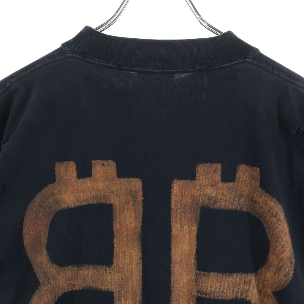 BALENCIAGA(バレンシアガ) 23SS BBロゴ ヴィンテージ加工 半袖Tシャツ 739028 TOVN8 ブラック