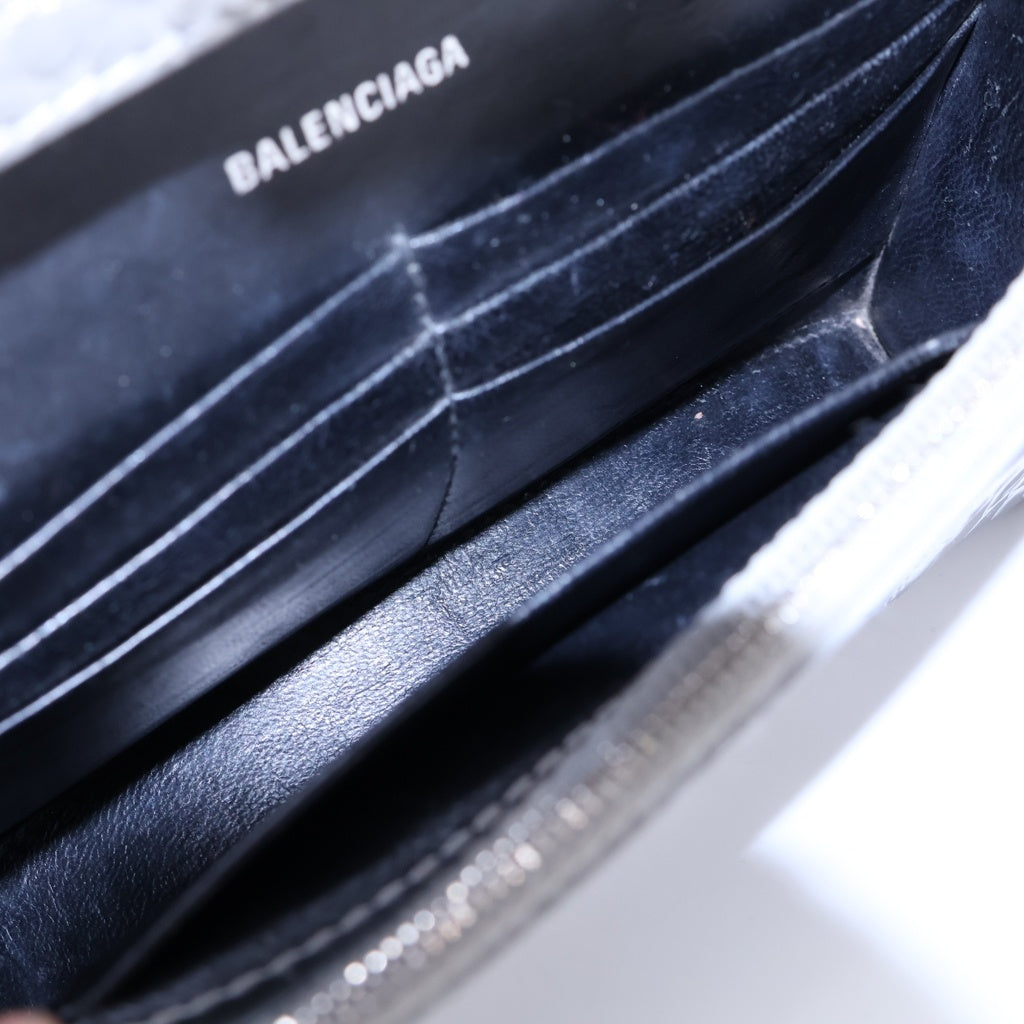 BALENCIAGA(バレンシアガ) アワーグラス クロコ型押しレザー ショルダーバッグ 656050 シルバー レディース