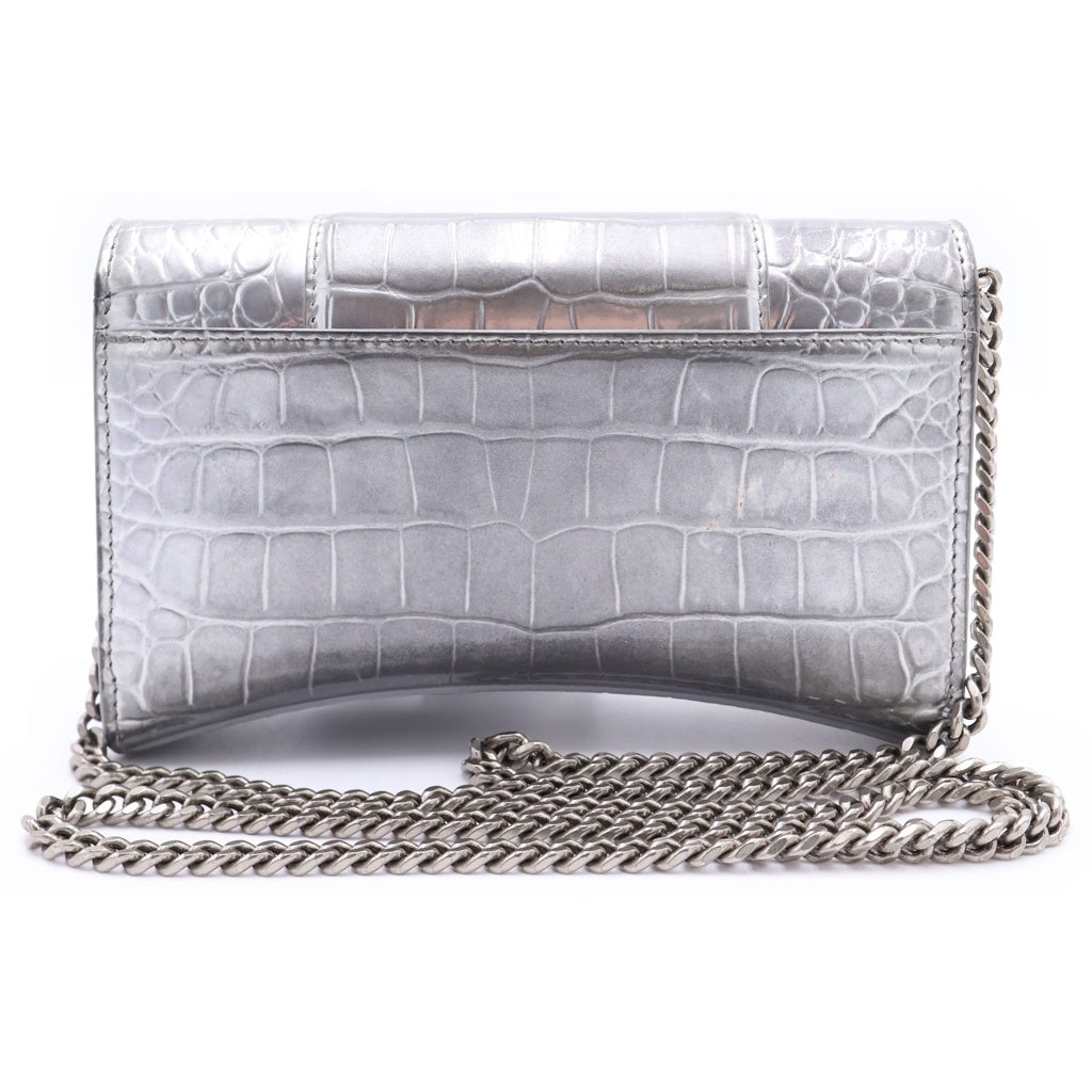 BALENCIAGA(バレンシアガ) アワーグラス クロコ型押しレザー ショルダーバッグ 656050 シルバー レディース