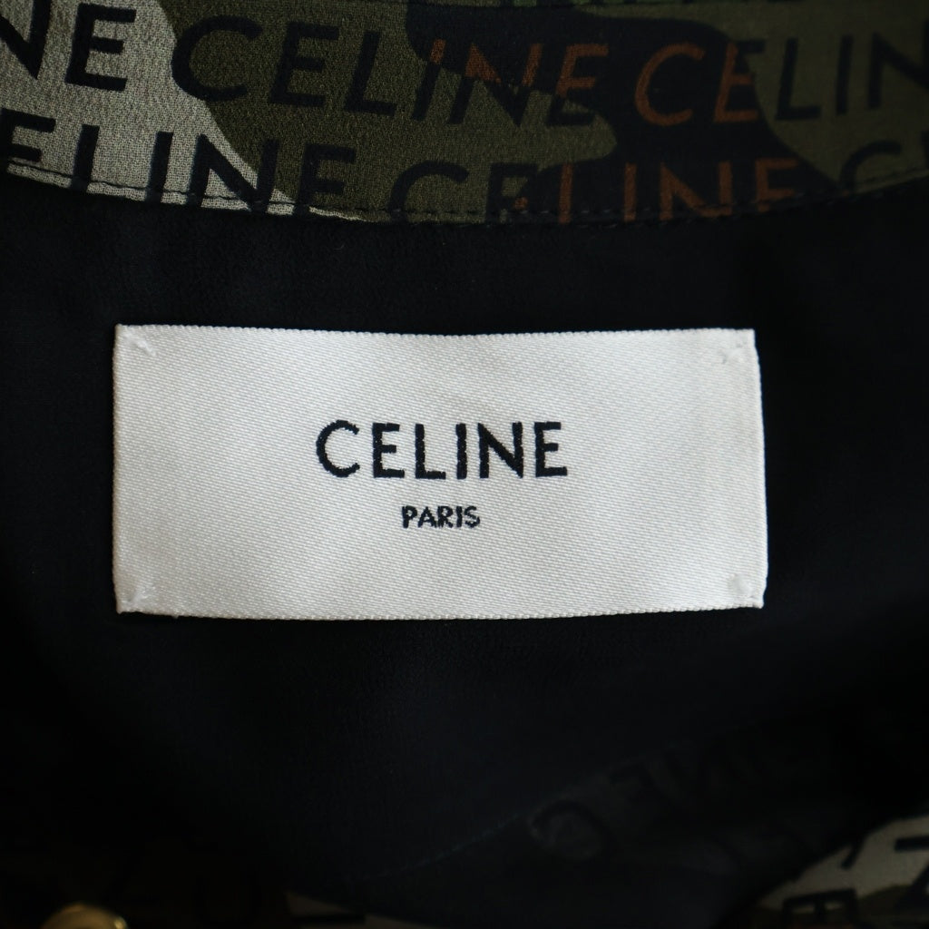 CELINE(セリーヌ) ゴールド金具シルク総柄プリント半袖ワンピース カモフラ 2R88E361R レディース