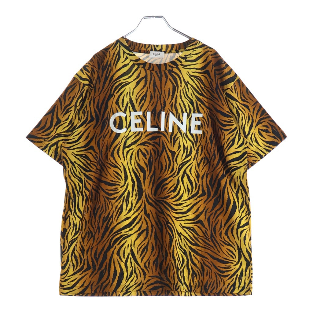 CELINE(セリーヌ) タイガー総柄 ロゴプリント 半袖クルーネックTシャツ ブラウン