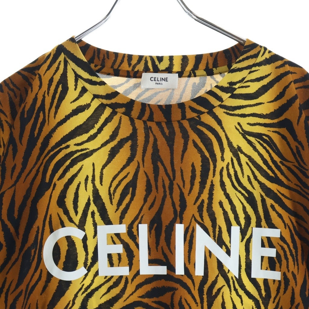 CELINE(セリーヌ) タイガー総柄 ロゴプリント 半袖クルーネックTシャツ ブラウン