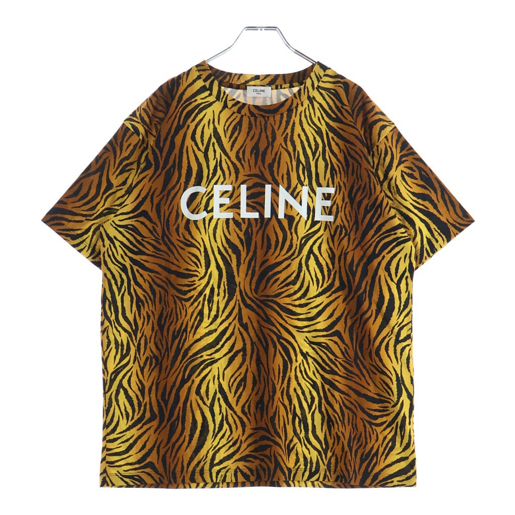 CELINE(セリーヌ) タイガー総柄 ロゴプリント 半袖クルーネックTシャツ ブラウン