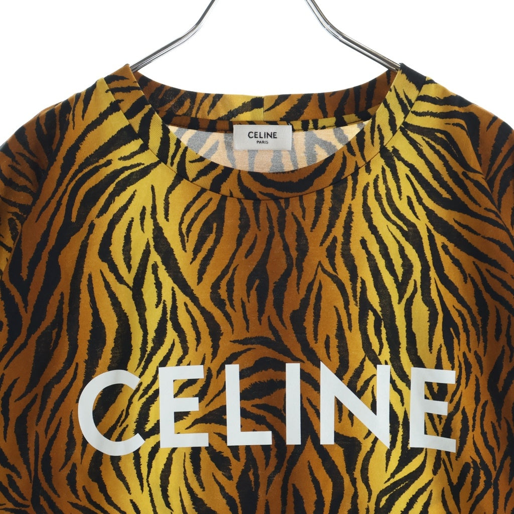 CELINE(セリーヌ) タイガー総柄 ロゴプリント 半袖クルーネックTシャツ ブラウン