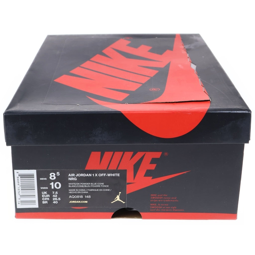 NIKE(ナイキ) ×OFF-WHITE AIR JORDAN 1 POWDER BLUE UNC AQ0818-148 オフホワイト エアジョーダン1 パウダーブルー ハイカットスニーカー US8.5/26.5cm ホワイト/ブルー