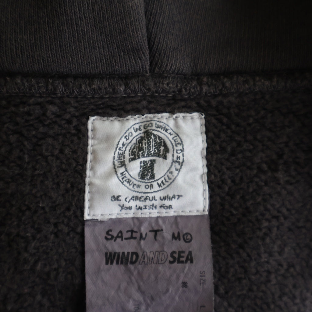 SAINT MICHAEL(セントマイケル) 21AW ×WIND AND SEA ウィンダンシー ヴィンテージ加工 プルオーバーパーカー フーディー SM-A21-0000-066 ブラック