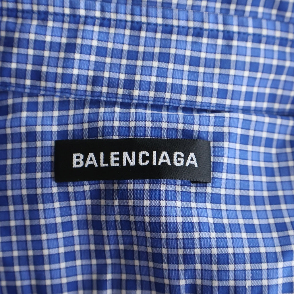 BALENCIAGA(バレンシアガ) 19SS バックロゴプリント ギンガムチェック 半袖ボタンダウンシャツ 556913 TDM13 ブルー