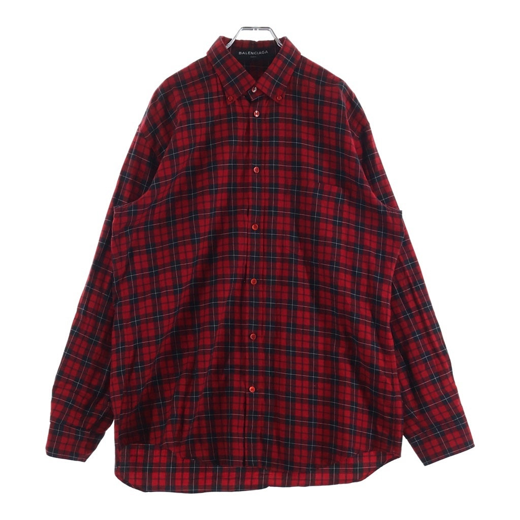 BALENCIAGA(バレンシアガ) Oversized Check Shirt バックロゴプリント オーバーサイズ長袖チェックシャツ 508465 レッド