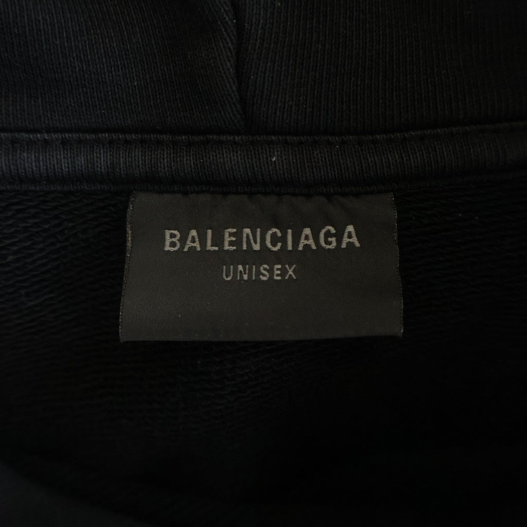 BALENCIAGA(バレンシアガ) 23AW パリス ムーン デストロイ加工 オーバーサイズ ポケット フーディープルオーバーパーカー ブラック 744462 TOVE3