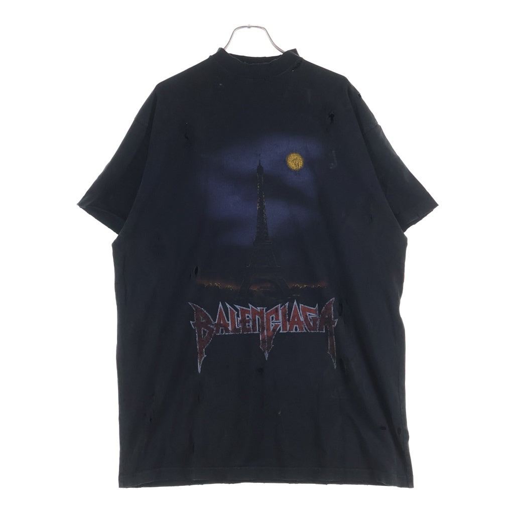 BALENCIAGA(バレンシアガ) 23SS PARIS MOON パリムーン ダメージ加工 半袖Tシャツ 739028 TOVE4 ブラック L