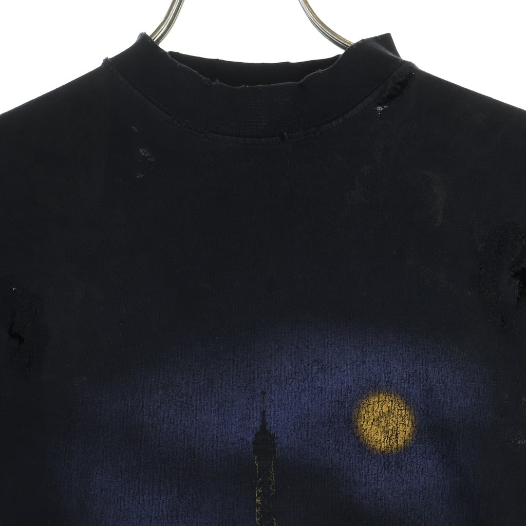 BALENCIAGA(バレンシアガ) 23SS PARIS MOON パリムーン ダメージ加工 半袖Tシャツ 739028 TOVE4 ブラック L
