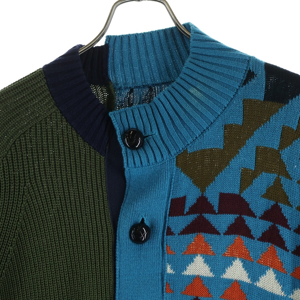 Sacai(サカイ) 19SS ×PENDLETON ペンドルトン ドッキング アシンメトリー カーディガン 19-01886M ブルー/グリーン