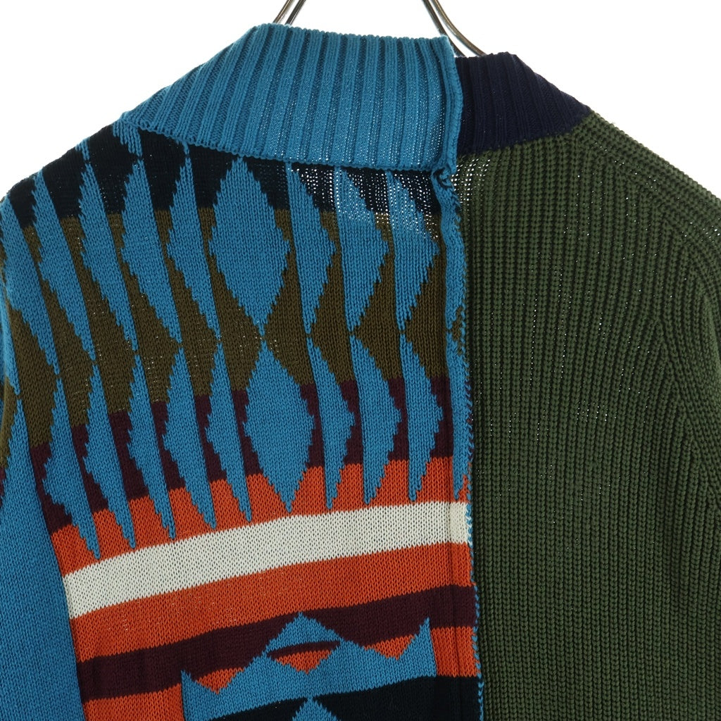 Sacai(サカイ) 19SS ×PENDLETON ペンドルトン ドッキング アシンメトリー カーディガン 19-01886M ブルー/グリーン
