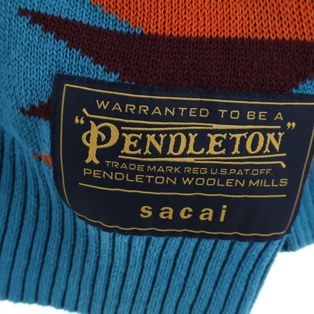 Sacai(サカイ) 19SS ×PENDLETON ペンドルトン ドッキング アシンメトリー カーディガン 19-01886M ブルー/グリーン