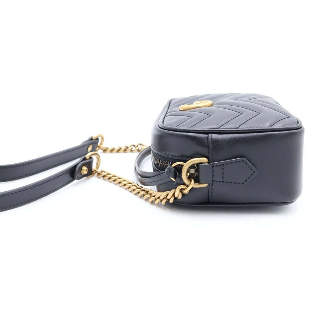GUCCI(グッチ) GGマーモント キルティング ゴールド金具 カメラバッグ レザー ショルダーバッグ 448065 ブラック/ゴールド レディース