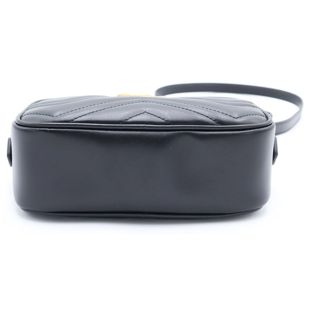 GUCCI(グッチ) GGマーモント キルティング ゴールド金具 カメラバッグ レザー ショルダーバッグ 448065 ブラック/ゴールド レディース