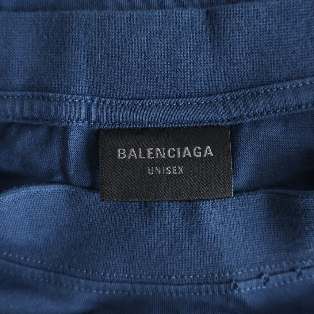 BALENCIAGA(バレンシアガ) LAUREL CLASSIC MEDIUM FIT T-SHIRT ローレルクラシック ロゴ刺繍 半袖Tシャツカットソー 764235 ブルー