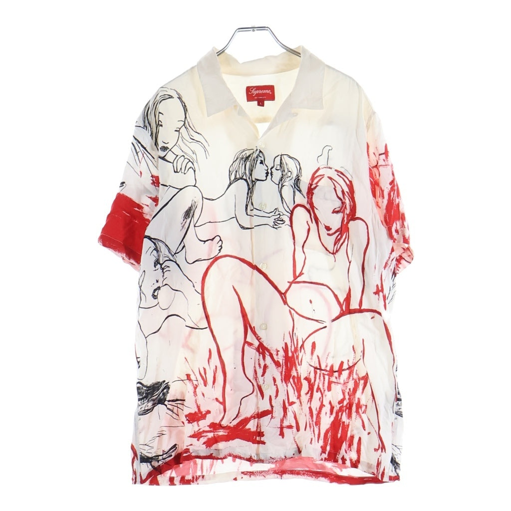 SUPREME(シュプリーム) 19AW Rita Ackermann Rayon Shirt リタ アッカーマン 半袖シャツ ホワイト/レッド
