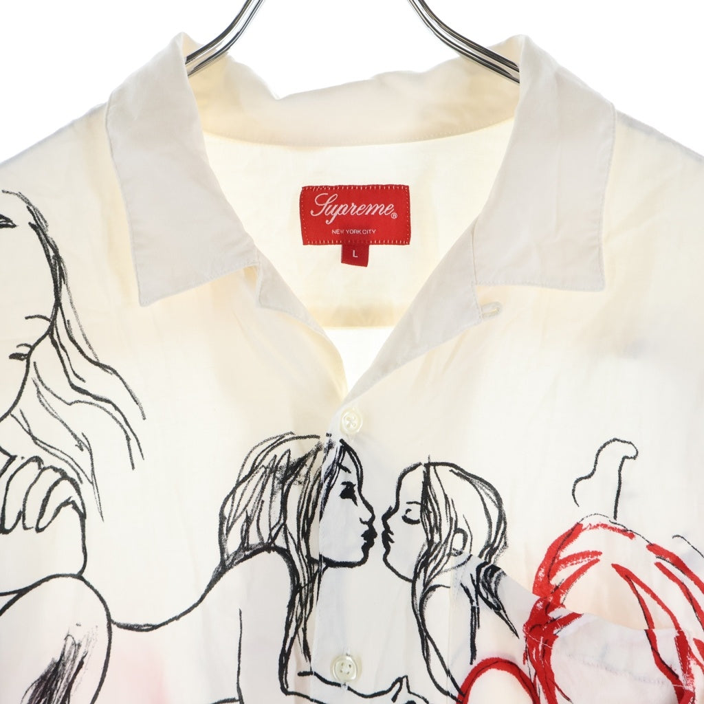 SUPREME(シュプリーム) 19AW Rita Ackermann Rayon Shirt リタ アッカーマン 半袖シャツ ホワイト/レッド