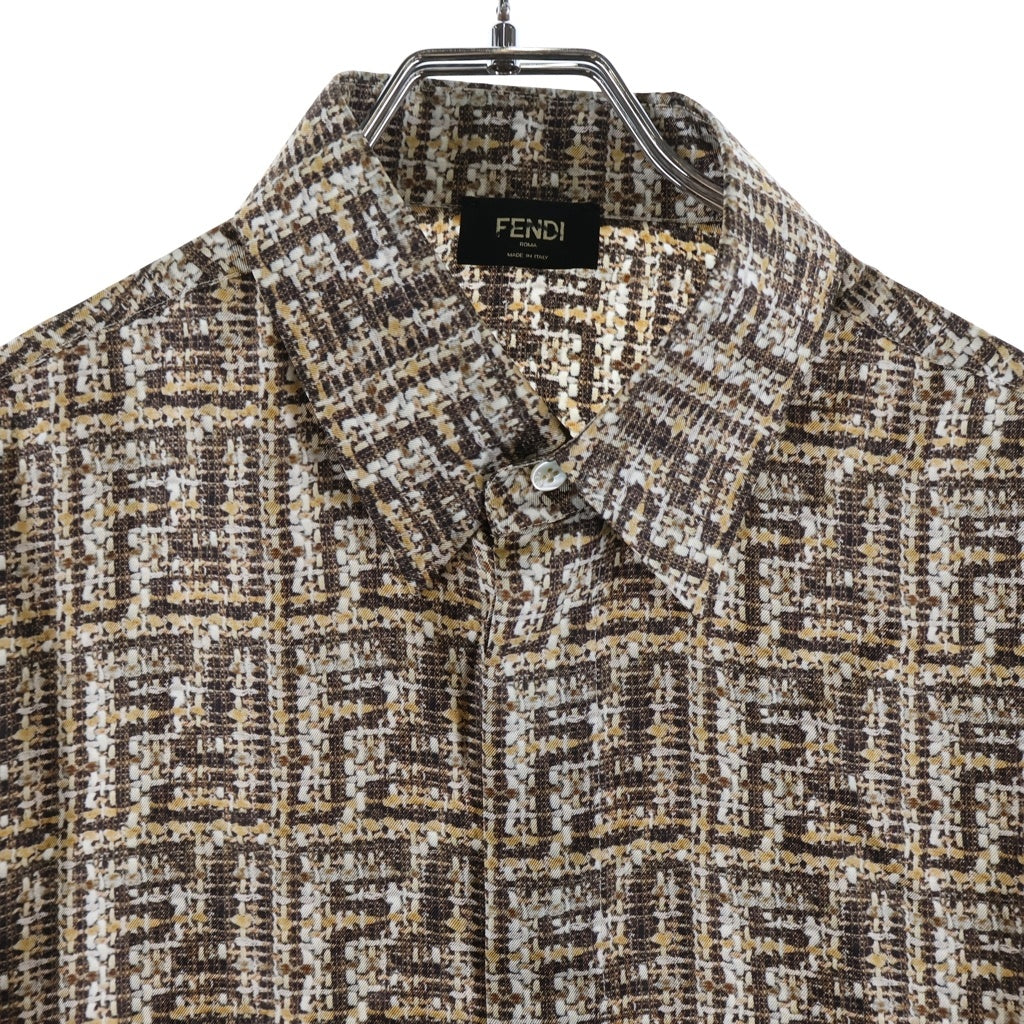 FENDI(フェンディ) 24SS FFプリント フライフロントカジュアルシルクシャツ 半袖シャツ ベージュ FS0795 AR6F