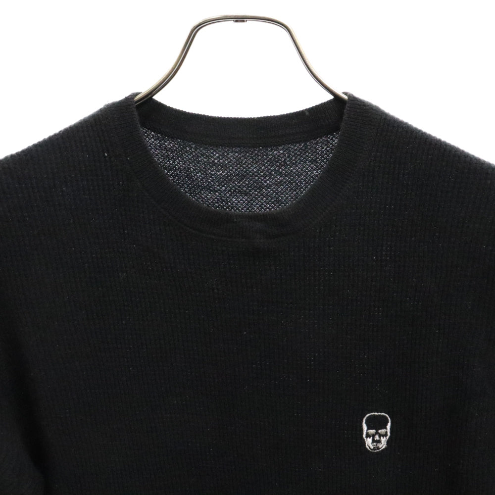 lucien pellat-finet(ルシアンペラフィネ) スカル刺繍 カシミヤ混半袖ニットセーター ブラック