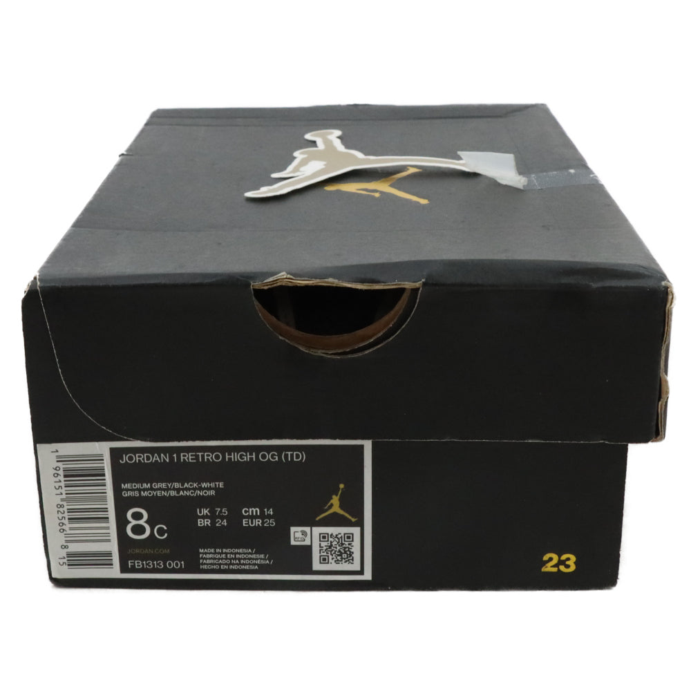 NIKE(ナイキ) TD Air Jordan 1 Retro High OG Medium Grey TDエアジョーダン1 レトロ ハイ OG ミディアムグレー ハイカットスニーカー キッズ FB1313-001 8C/14.0cm