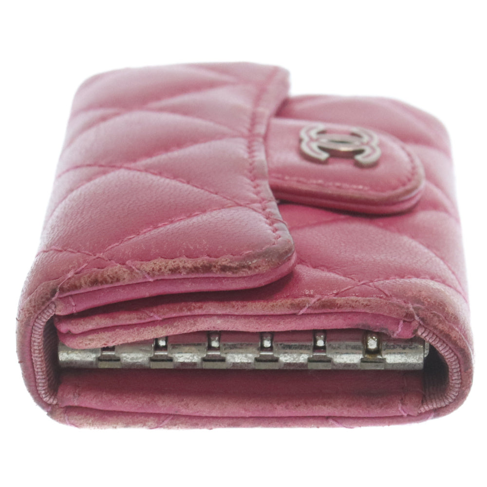 CHANEL(シャネル) マトラッセ ココマーク ラムレザー シルバー金具 6連 キーケース ピンク