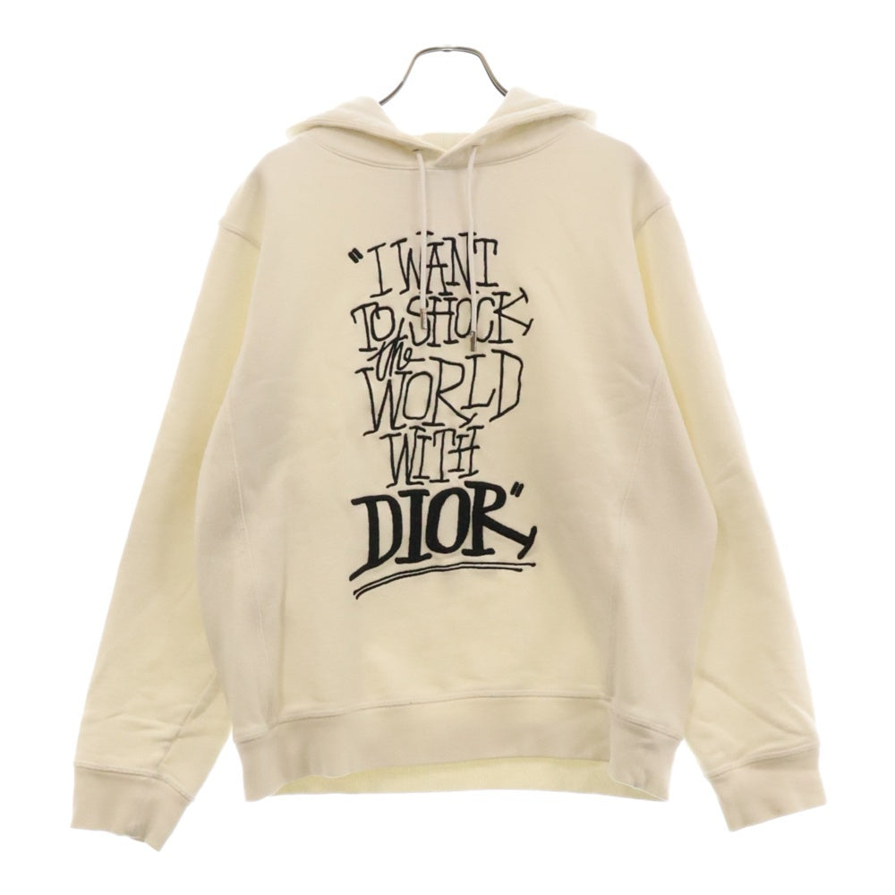 Dior HOMME(ディオールオム) 20AW ×Stussy SHOCK THE WORLD LOGO ショーン・ステューシー ショック ザ ワールド プルオーバー パーカー 033J646A0531 ホワイト