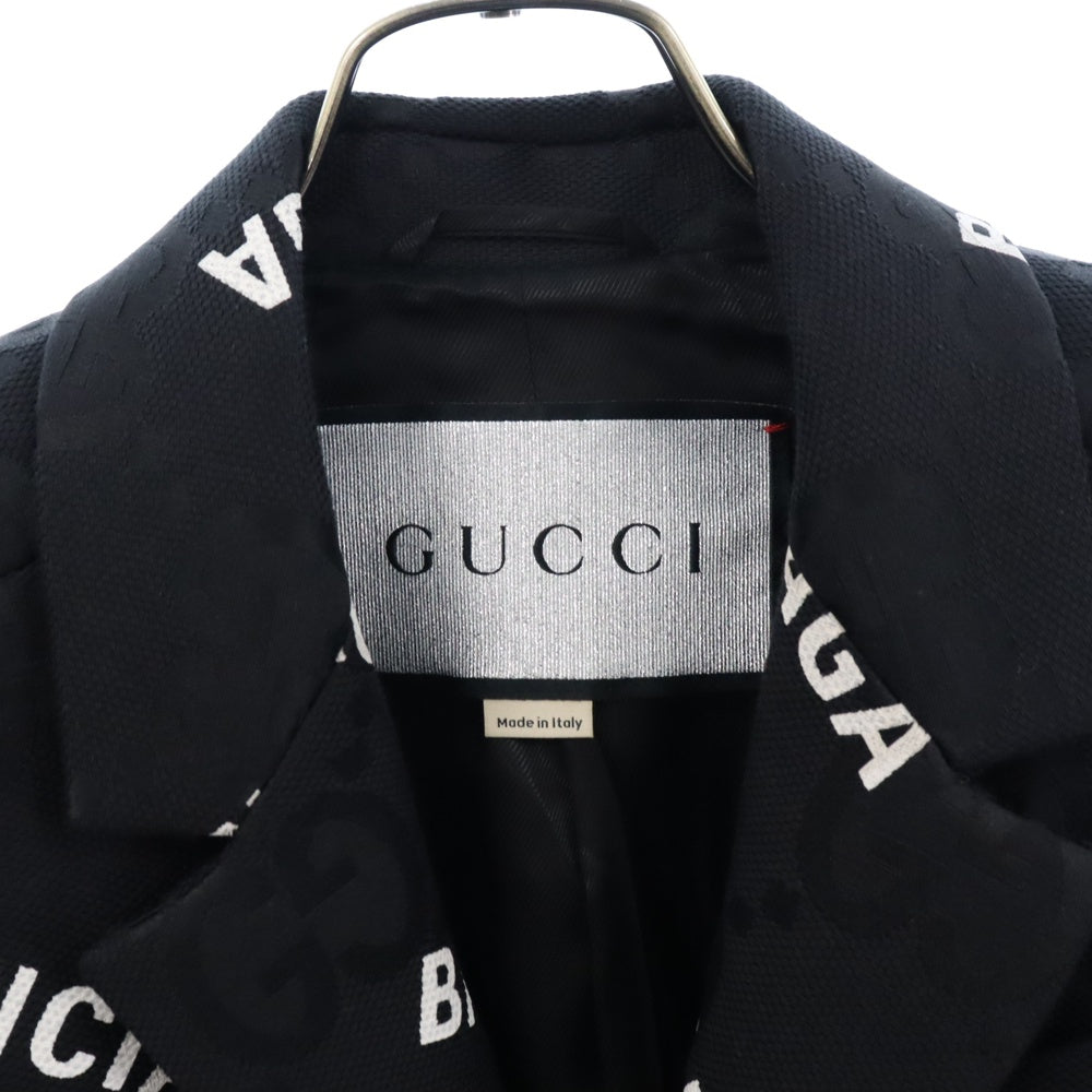 GUCCI(グッチ) 21AW ×BALENCIAGA バレンシアガ ダブルロゴ総柄テーラードジャケット スーツ ブラック 676014 ZAIBD