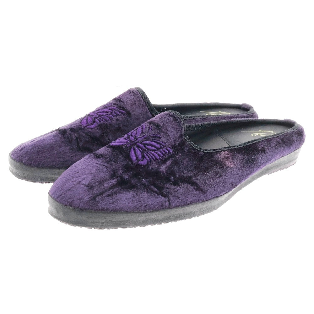 Needles(ニードルス) Papillon Emb. Gobelin Jacquard Mule ベルベットパピヨンミュール ベロア スリッポン サンダル パープル レディース