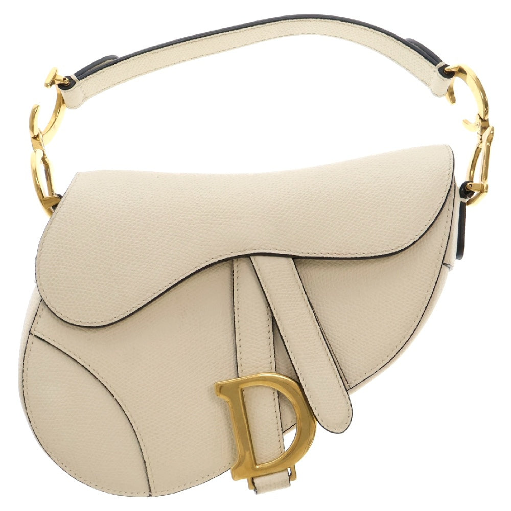 DIOR(ディオール) サドル レザーハンドバッグ ゴールド金具 ホワイト/ゴールド