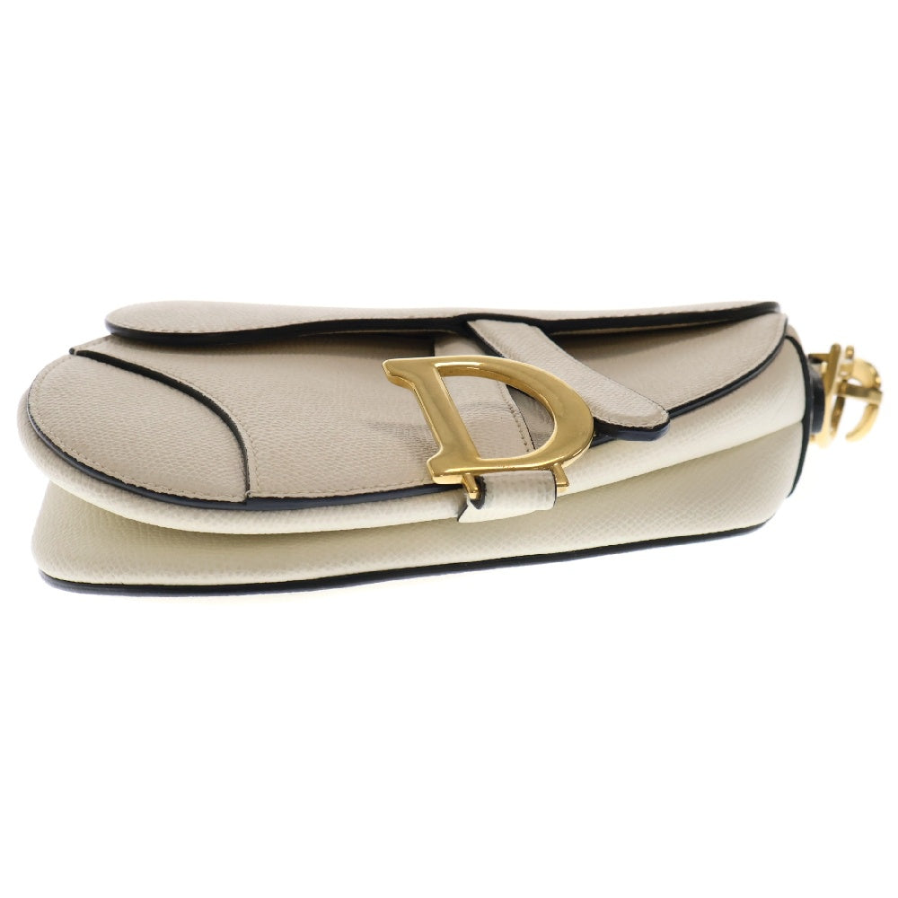 DIOR(ディオール) サドル レザーハンドバッグ ゴールド金具 ホワイト/ゴールド