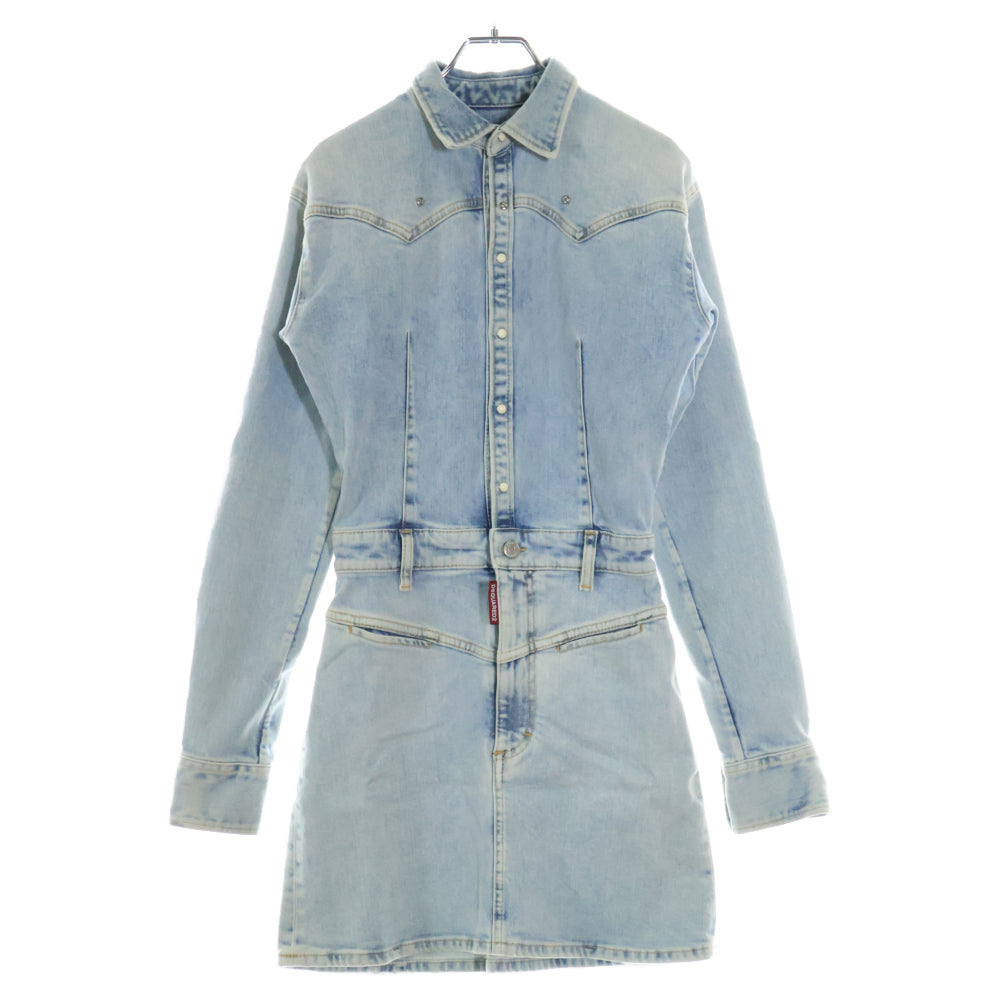 DSQUARED2(ディースクエアード) レースリボン 長袖デニムシャツワンピース インディゴブルー S72CV0234 S30663