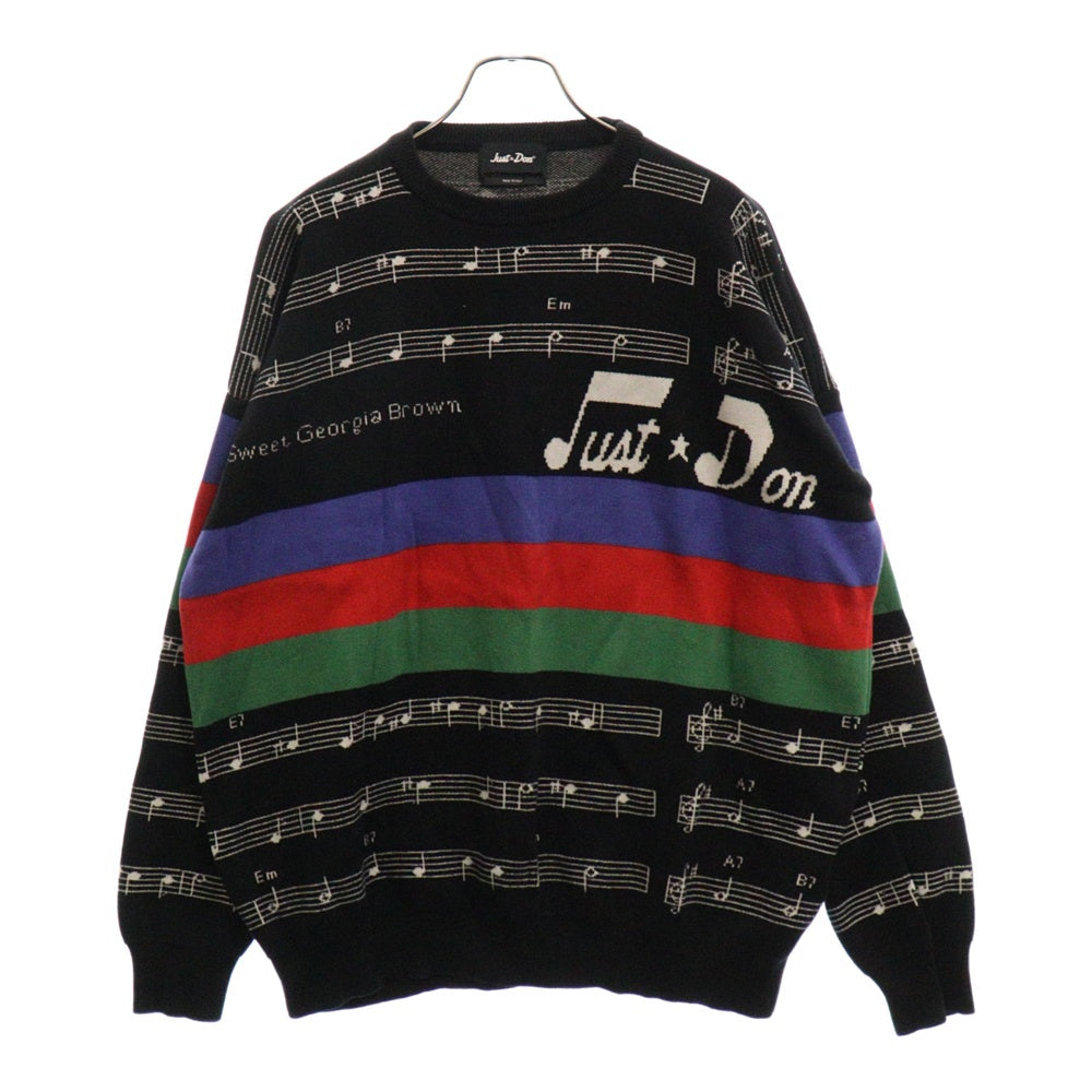 JUSTDON(ジャストドン) Musical Cashmere Knit 音符総柄 クルーネック カシミヤ長袖ニット ブラック 31JUSM601B セーター