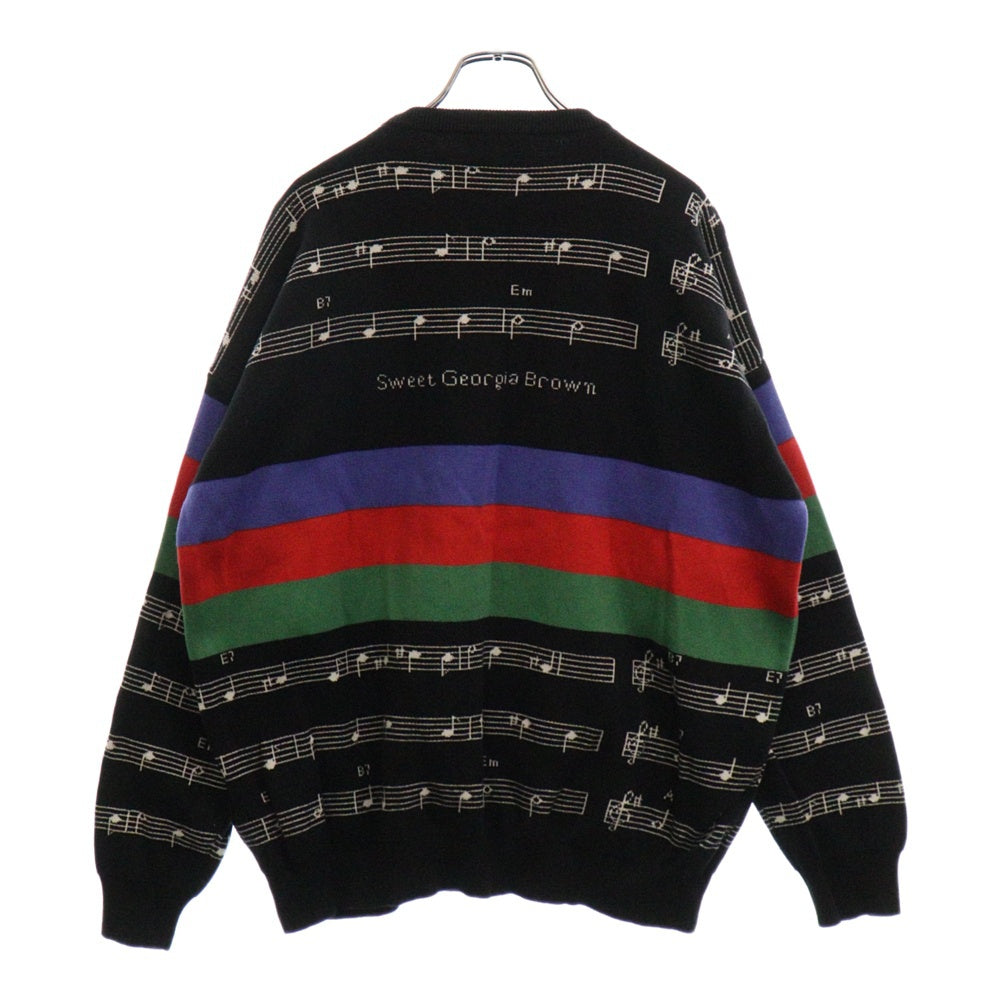 JUSTDON(ジャストドン) Musical Cashmere Knit 音符総柄 クルーネック カシミヤ長袖ニット ブラック 31JUSM601B セーター